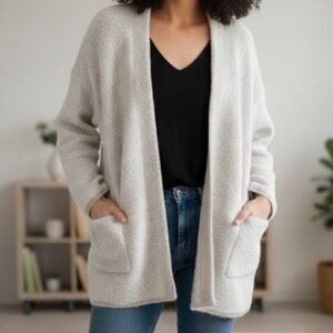 Mango Open Front Cardigan Sweater Size Small Oversized Cream Tan